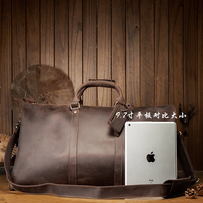 メンズ手提げかばん 手作業大きいサイズ 大容量 牛革本革製 クレイジー・ホース男性用旅行かばん