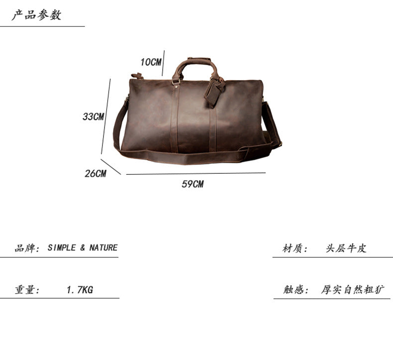 メンズ手提げかばん 手作業大きいサイズ 大容量 牛革本革製 クレイジー・ホース男性用旅行かばん