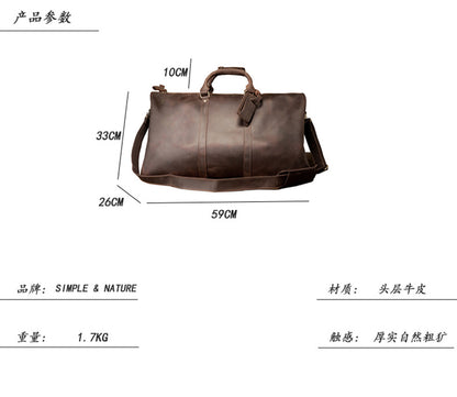 メンズ手提げかばん 手作業大きいサイズ 大容量 牛革本革製 クレイジー・ホース男性用旅行かばん