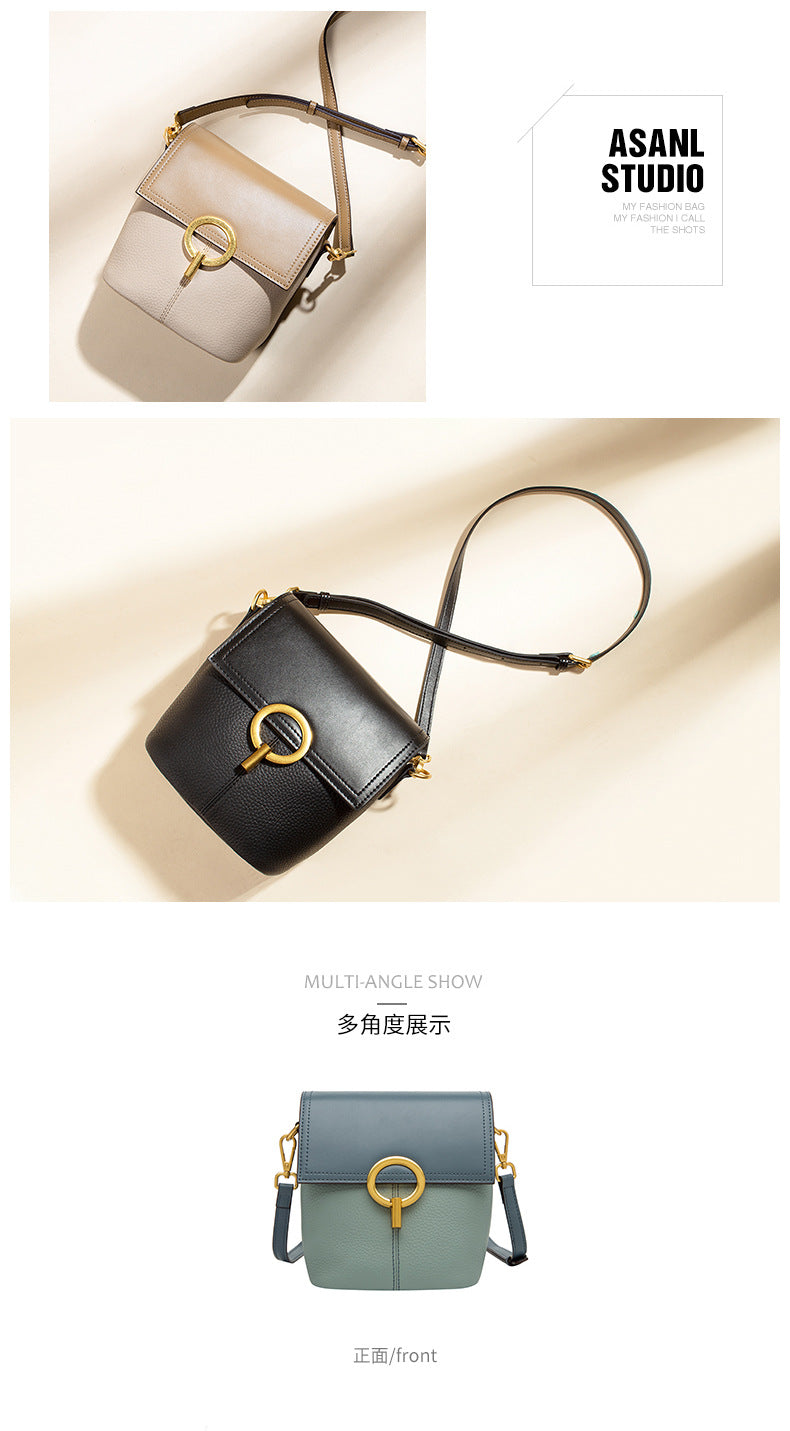 レディースバッグ本革バケツバッグファッションブロードバンドカラーマッチングエレガントショルダーバッグ.ポシェット