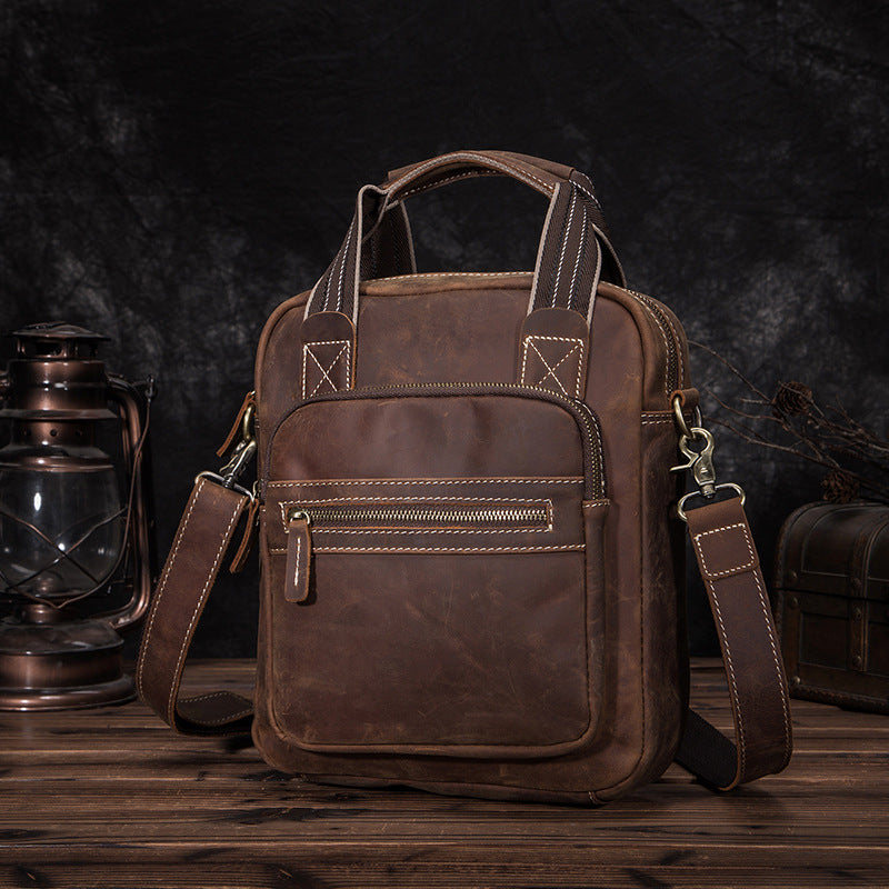メンズショルダーバッグ牛革本革製レトロ男性斜めがけバッグ