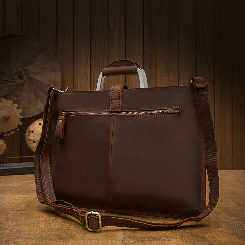 メンズハンドバッグ手提げかばん手作業牛皮本革製ショルダーバッグレトロカジュアルビジネスブリーフケースファイルバッグ