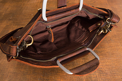 メンズハンドバッグ手提げかばん手作業牛皮本革製ショルダーバッグレトロカジュアルビジネスブリーフケースファイルバッグ