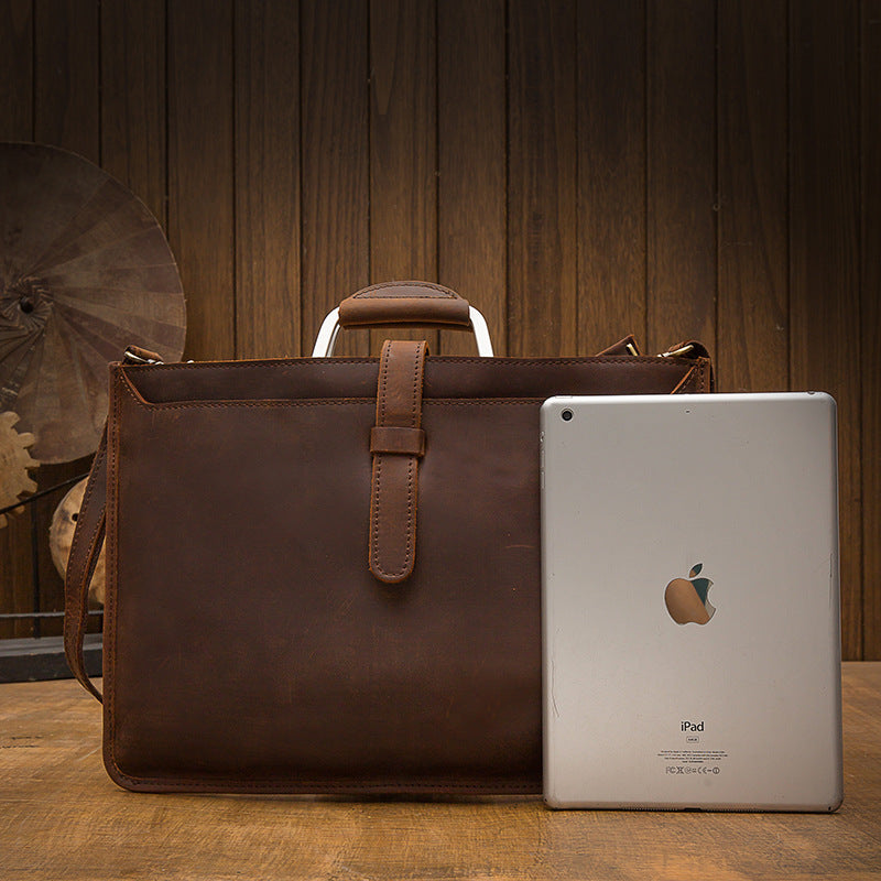 メンズハンドバッグ手提げかばん手作業牛皮本革製ショルダーバッグレトロカジュアルビジネスブリーフケースファイルバッグ