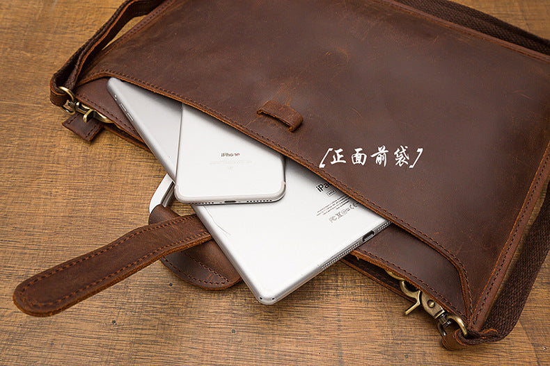 メンズハンドバッグ手提げかばん手作業牛皮本革製ショルダーバッグレトロカジュアルビジネスブリーフケースファイルバッグ