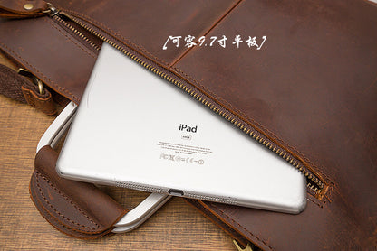 メンズハンドバッグ手提げかばん手作業牛皮本革製ショルダーバッグレトロカジュアルビジネスブリーフケースファイルバッグ