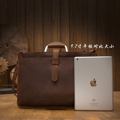 メンズハンドバッグ手提げかばん手作業牛皮本革製ショルダーバッグレトロカジュアルビジネスブリーフケースファイルバッグ