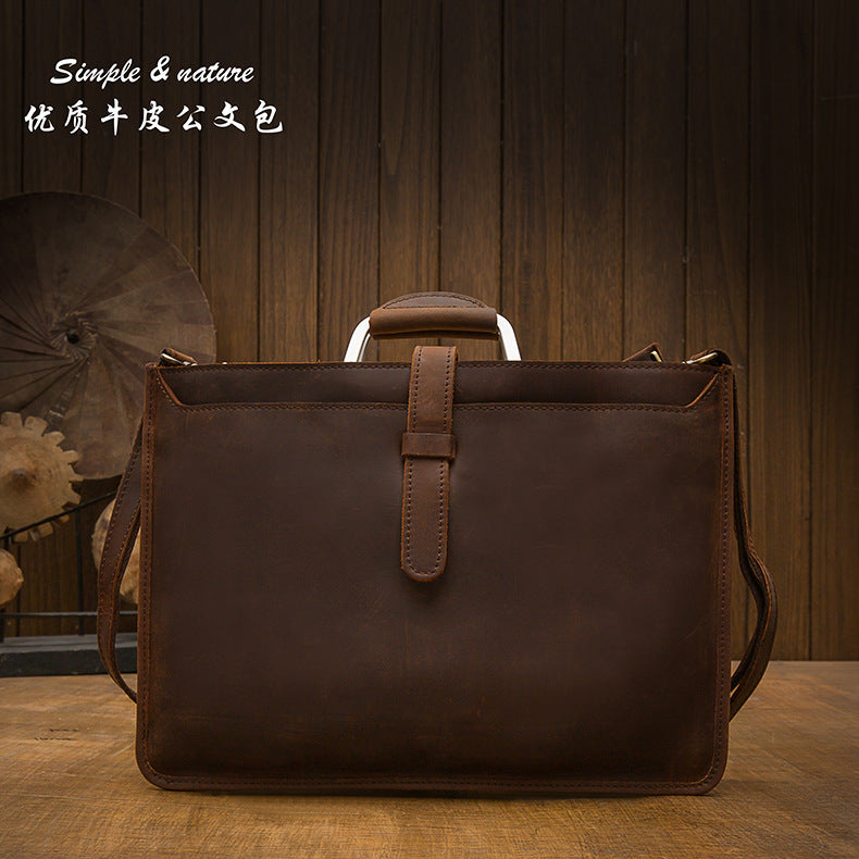 メンズハンドバッグ手提げかばん手作業牛皮本革製ショルダーバッグレトロカジュアルビジネスブリーフケースファイルバッグ