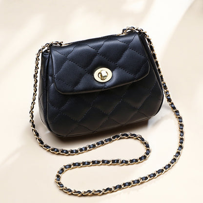 本革チェック柄チェーンバッグ斜め掛けバッグシンプルエレガント何とでも合うショルダーバッグ.ポシェット