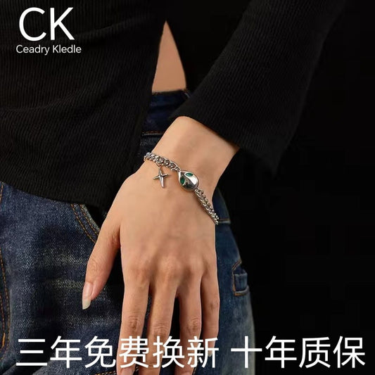 Ceadry kledle 色落ちしない宇宙人十字架ブレスレット男性女性カップルブレスレット
