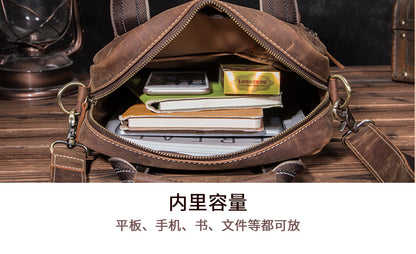 メンズショルダーバッグ牛革本革製レトロ男性斜めがけバッグ