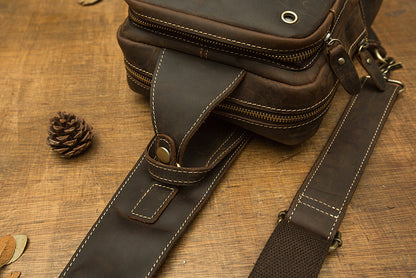 メンズバストバッグ 手作り 牛皮本革製 クレイジー・ホース レトロ ファッション 斜めがけショルダーバッグ