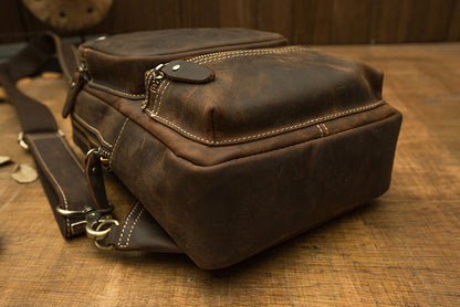 メンズバストバッグ 手作り 牛皮本革製 クレイジー・ホース レトロ ファッション 斜めがけショルダーバッグ