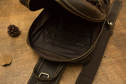 メンズバストバッグ 手作り 牛皮本革製 クレイジー・ホース レトロ ファッション 斜めがけショルダーバッグ