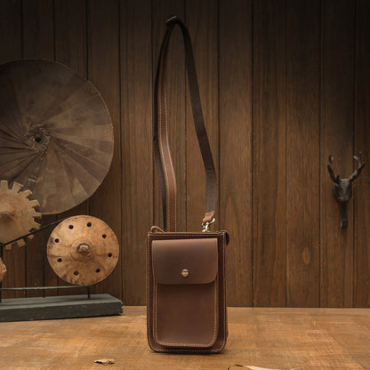 メンズショルダーバッグ 手作り 牛皮本革 クレイジー・ホース 男性用斜めがけバッグ スマホポーチ ウエストポーチ