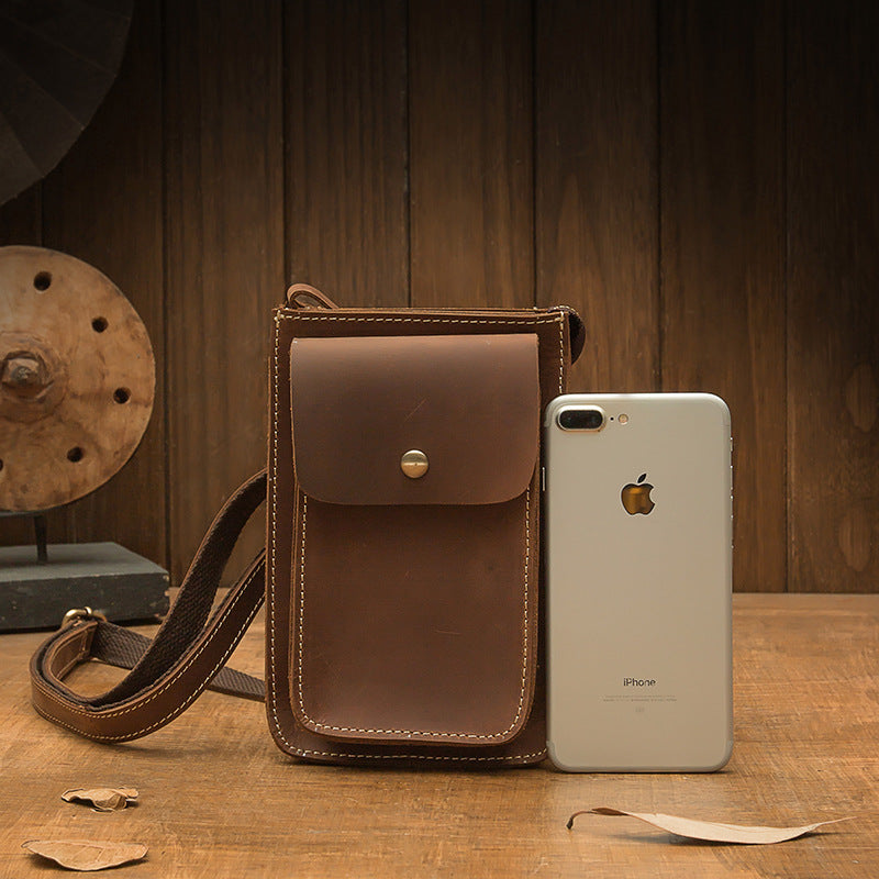 メンズショルダーバッグ 手作り 牛皮本革 クレイジー・ホース 男性用斜めがけバッグ スマホポーチ ウエストポーチ