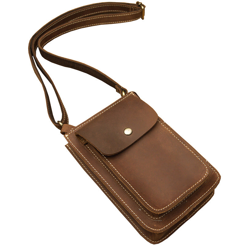 メンズショルダーバッグ 手作り 牛皮本革 クレイジー・ホース 男性用斜めがけバッグ スマホポーチ ウエストポーチ