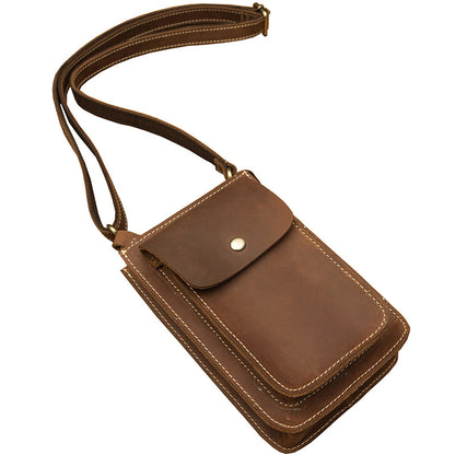 メンズショルダーバッグ 手作り 牛皮本革 クレイジー・ホース 男性用斜めがけバッグ スマホポーチ ウエストポーチ