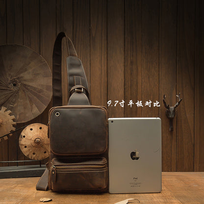 メンズバストバッグ 手作り 牛皮本革製 クレイジー・ホース レトロ ファッション 斜めがけショルダーバッグ