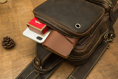 メンズバストバッグ 手作り 牛皮本革製 クレイジー・ホース レトロ ファッション 斜めがけショルダーバッグ