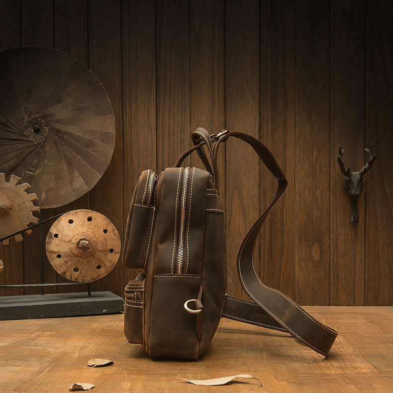 メンズバストバッグ 手作り 牛皮本革製 クレイジー・ホース レトロ ファッション 斜めがけショルダーバッグ