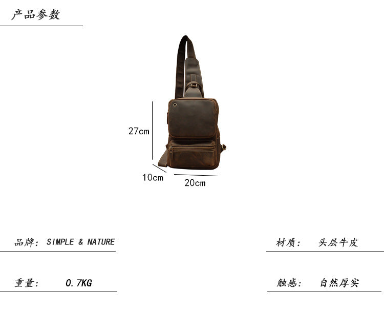 メンズバストバッグ 手作り 牛皮本革製 クレイジー・ホース レトロ ファッション 斜めがけショルダーバッグ