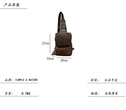 メンズバストバッグ 手作り 牛皮本革製 クレイジー・ホース レトロ ファッション 斜めがけショルダーバッグ