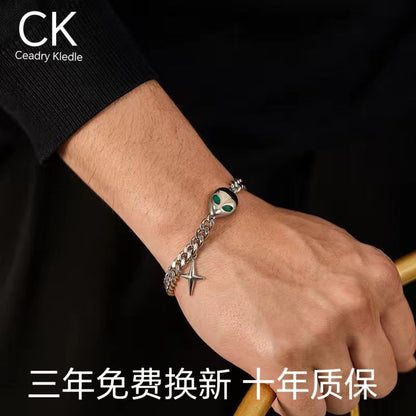 Ceadry kledle 色落ちしない宇宙人十字架ブレスレット男性女性カップルブレスレット