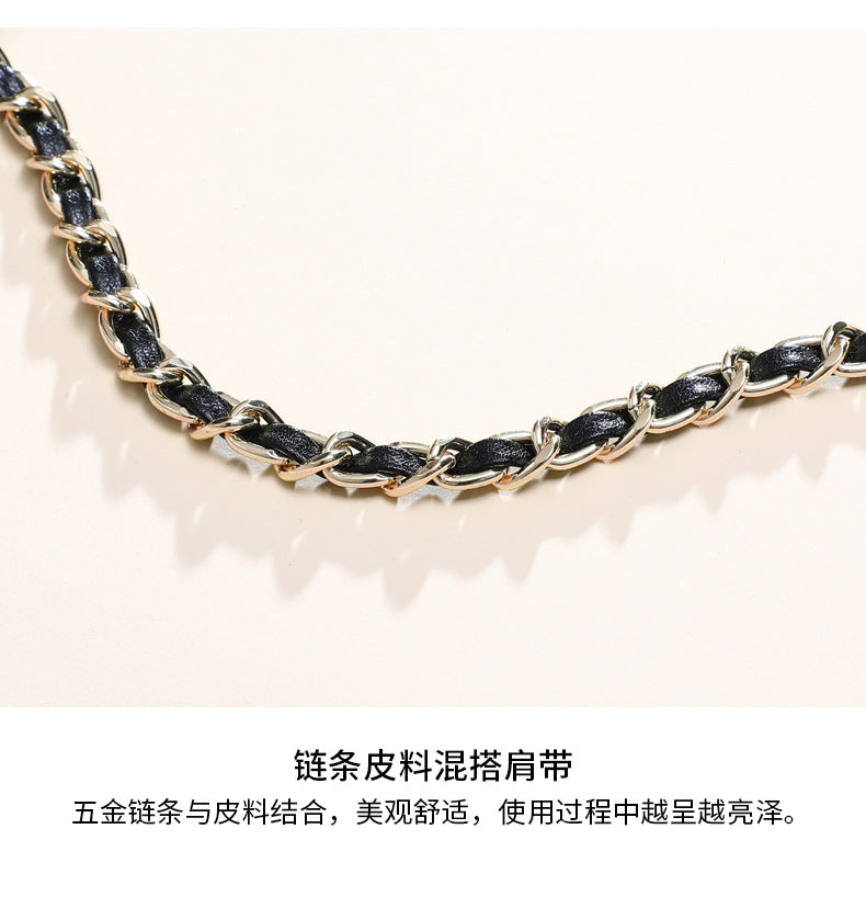 本革チェック柄チェーンバッグ斜め掛けバッグシンプルエレガント何とでも合うショルダーバッグ.ポシェット