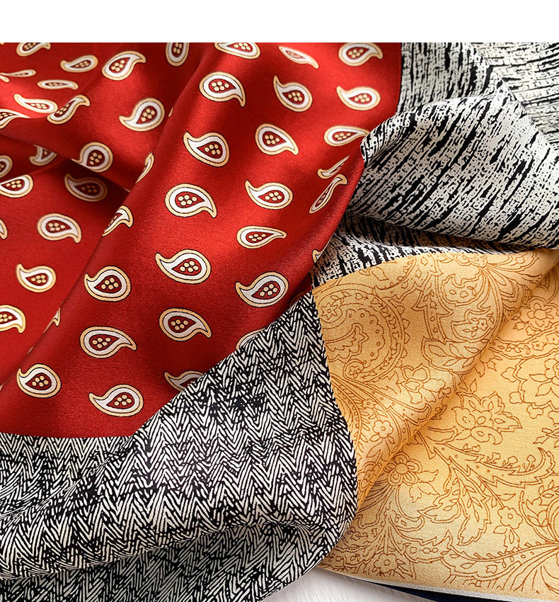 シルクスカーフ薄手ミニスカーフプリント柄レトロ高品質気質シルクネッカチーフ