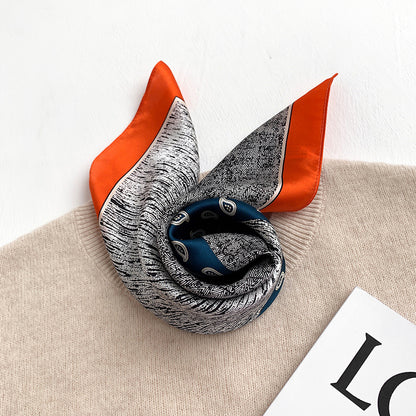 シルクスカーフ薄手ミニスカーフプリント柄レトロ高品質気質シルクネッカチーフ