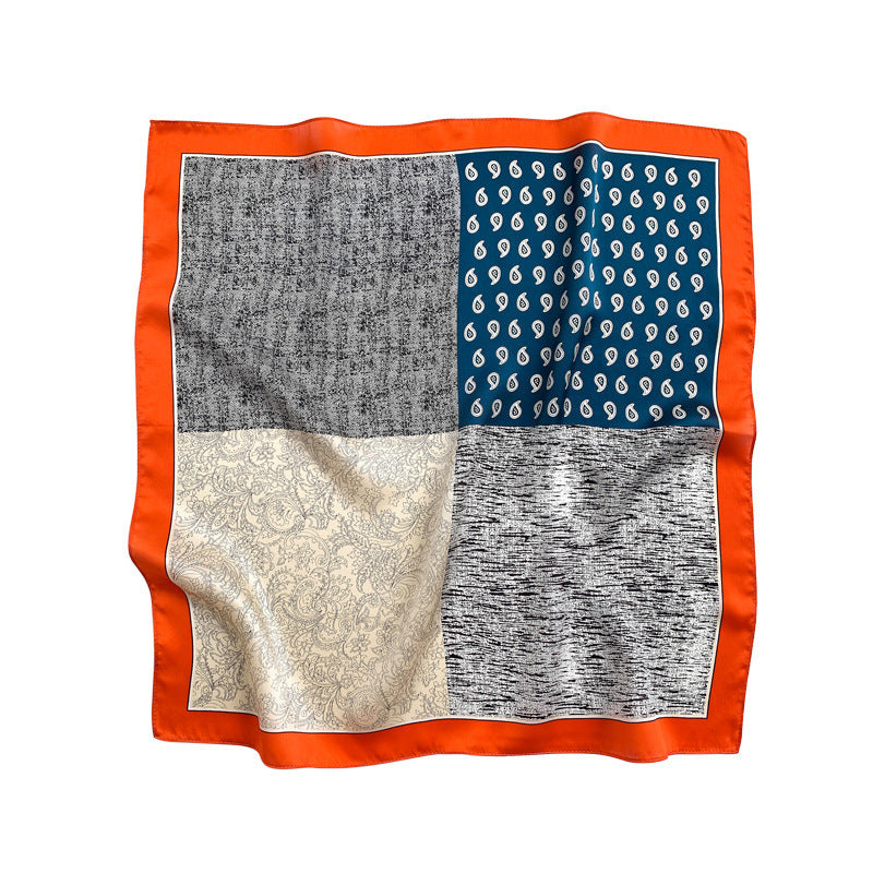 シルクスカーフ薄手ミニスカーフプリント柄レトロ高品質気質シルクネッカチーフ