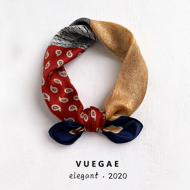 シルクスカーフ薄手ミニスカーフプリント柄レトロ高品質気質シルクネッカチーフ