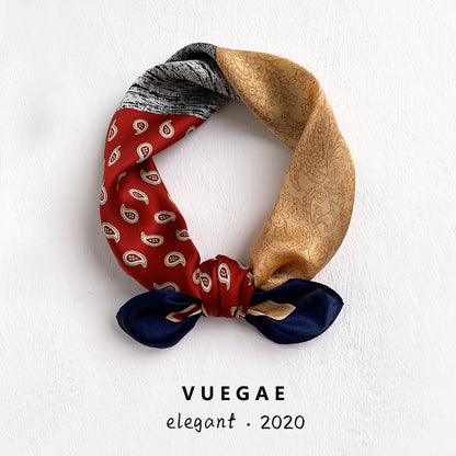 シルクスカーフ薄手ミニスカーフプリント柄レトロ高品質気質シルクネッカチーフ