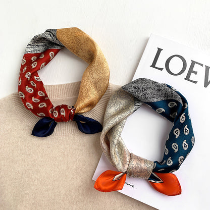 シルクスカーフ薄手ミニスカーフプリント柄レトロ高品質気質シルクネッカチーフ