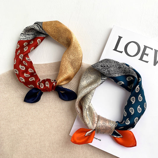 シルクスカーフ薄手ミニスカーフプリント柄レトロ高品質気質シルクネッカチーフ