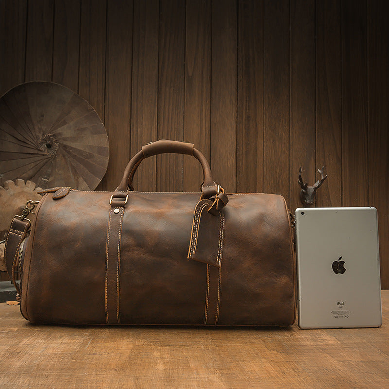 メンズ旅行かばん 大容量 牛革 クレイジー・ホース 手作業 レトロ 斜めがけ手提げかばん ファッション男性用荷物かばん