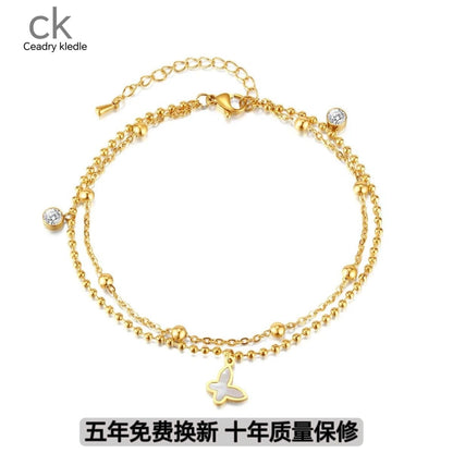 Ceadry kledle 日韓ファッション二重重ねビーズ蝶脚鎖色落ちしないアンクレット足首饰りガールフレンド520プレゼント