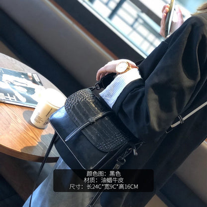 レディースバッグ鰐柄牛革ファッション何とでも合う斜め掛けバッグ本革スクエアバッグレトロショルダーバッグ.ポシェット