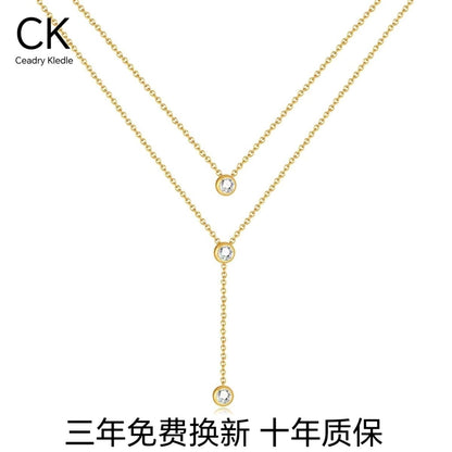 Ceadry kledle二重重ね着色落ちないフリンジネックレス女性ゴールドレディース鎖骨チェーン彼女プレゼント