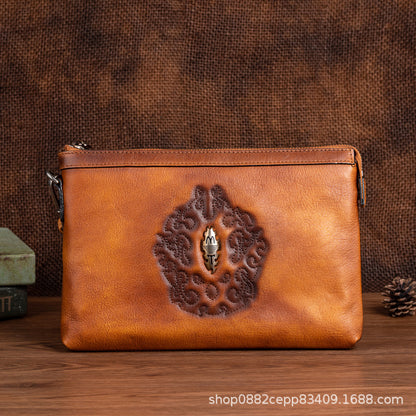 メンズクラッチバッグ牛革本革製レトロ個性ファッション カジュアル男性用ハンドバッグ