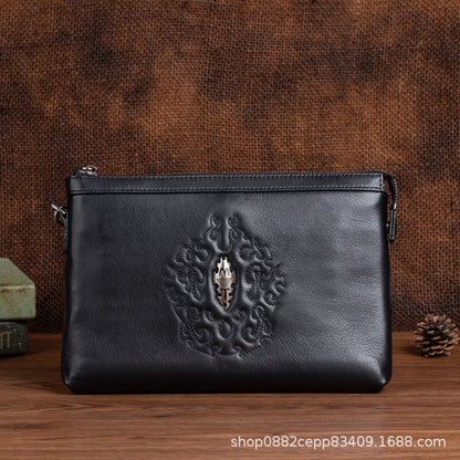 メンズクラッチバッグ牛革本革製レトロ個性ファッション カジュアル男性用ハンドバッグ