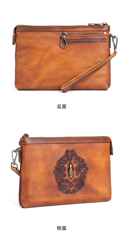 メンズクラッチバッグ牛革本革製レトロ個性ファッション カジュアル男性用ハンドバッグ