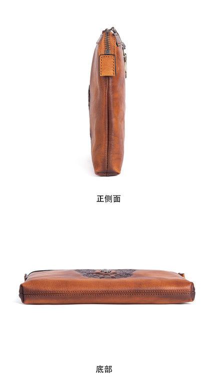 メンズクラッチバッグ牛革本革製レトロ個性ファッション カジュアル男性用ハンドバッグ