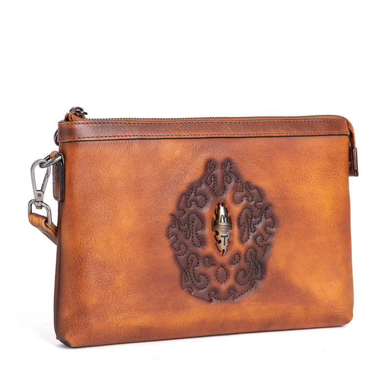 メンズクラッチバッグ牛革本革製レトロ個性ファッション カジュアル男性用ハンドバッグ