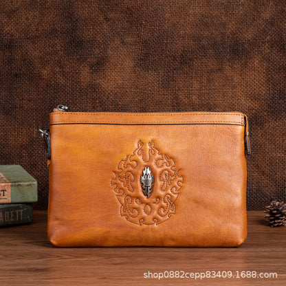 メンズクラッチバッグ牛革本革製レトロ個性ファッション カジュアル男性用ハンドバッグ