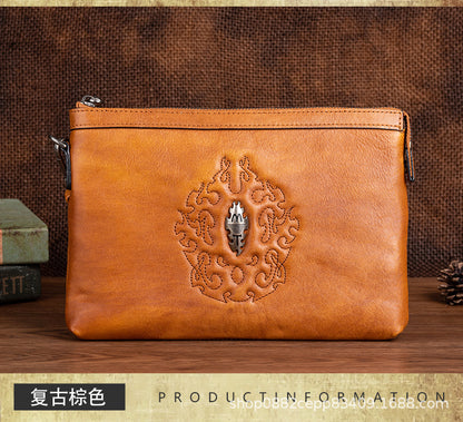 メンズクラッチバッグ牛革本革製レトロ個性ファッション カジュアル男性用ハンドバッグ