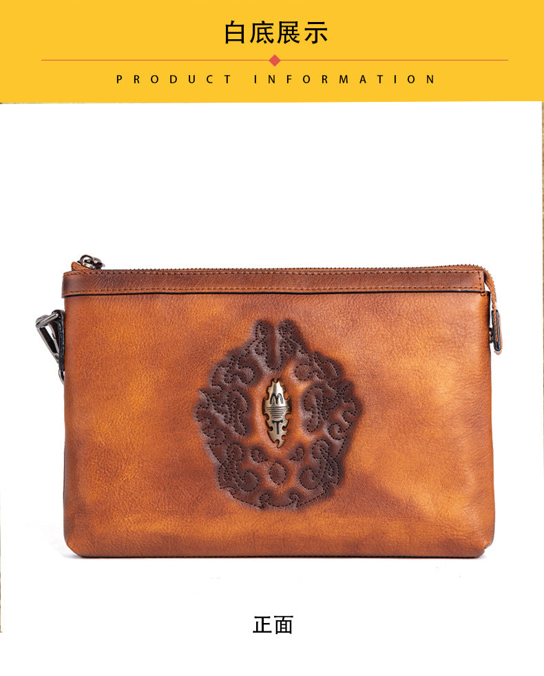 メンズクラッチバッグ牛革本革製レトロ個性ファッション カジュアル男性用ハンドバッグ