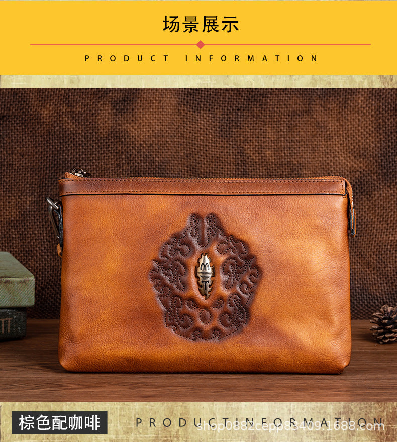メンズクラッチバッグ牛革本革製レトロ個性ファッション カジュアル男性用ハンドバッグ