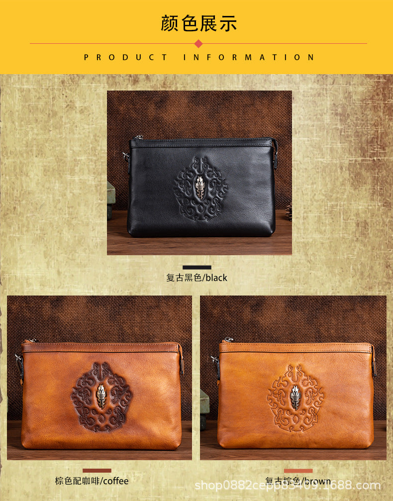 メンズクラッチバッグ牛革本革製レトロ個性ファッション カジュアル男性用ハンドバッグ